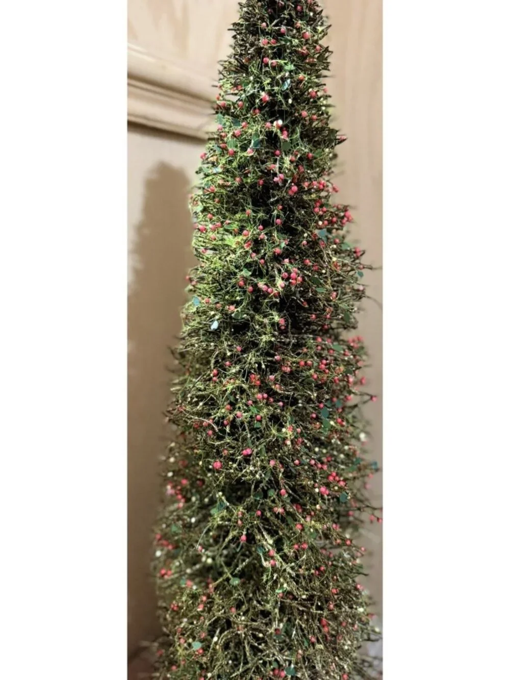 24” Bottle Brush Twig Christmas Tree With Garland And Berries & Glitter Gold